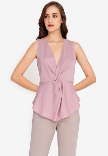 ZALORA WORK pink Front Knotted Blouse 6B61EAA4A3F006GS_1