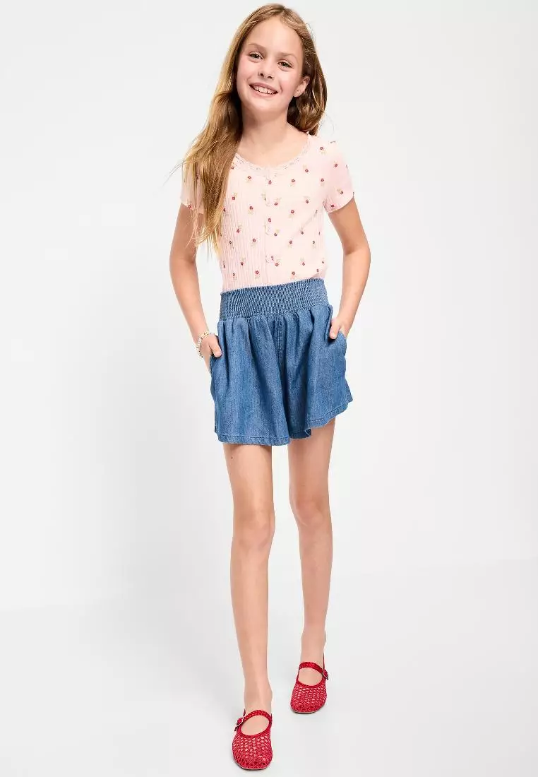 Smocked-Waist Chambray Shorts for Girls
