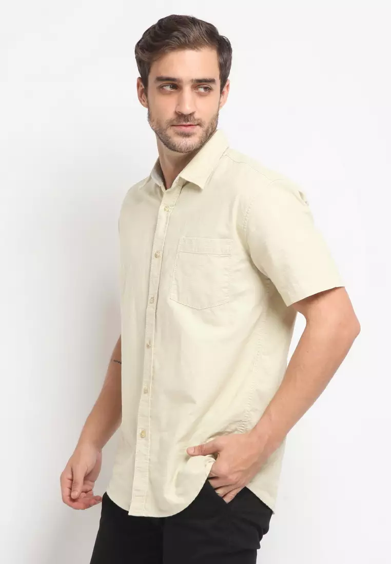 POLICE Kemeja Polos Slub Regular Fit Pria Bio White