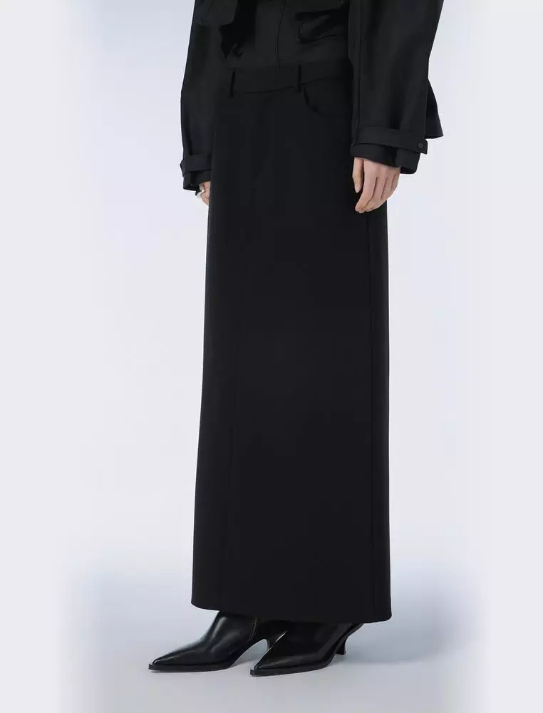 Straight Cut Wool Ultra Long Waist Skirt