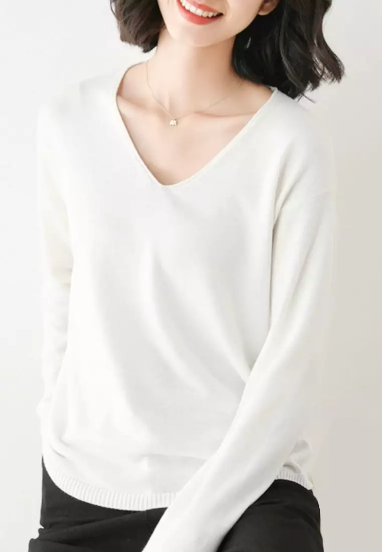 Twenty Eight Shoes VANSA Solid Color V-Neck Knitted Pullover