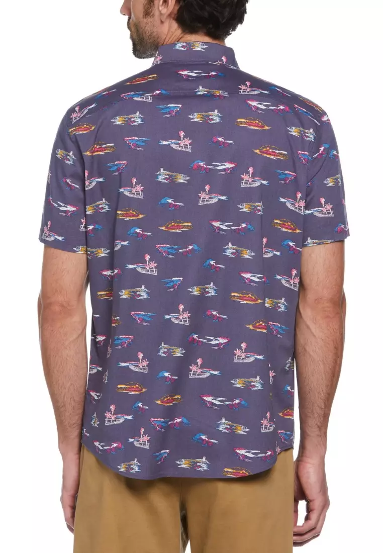 St. Tropez Print Short Sleeve Button-Down Shirt