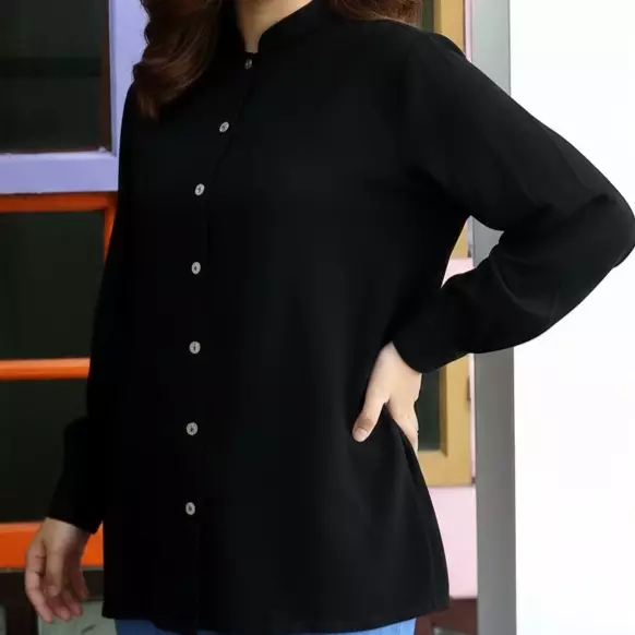 Katrina Cotton Blouse - Atasan Kemeja Polos Wanita HITAM