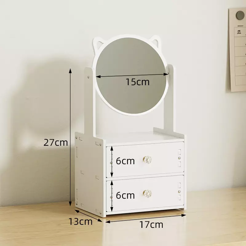 Wakakids Rak Laci Make Up 2 Susun dengan Cermin Vintage Tempat Kosmetik Storage Venrc Putih