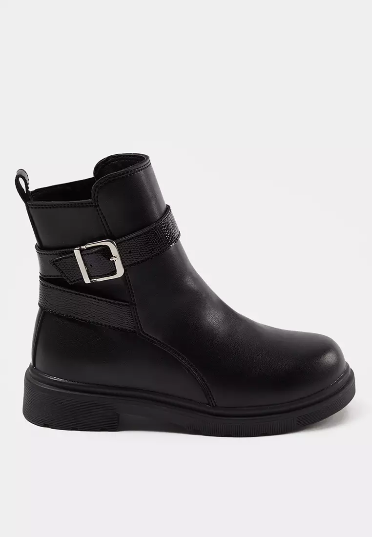 Trendyol Black Buckle Zippered Big Girl's Kids Boots Takaw25Bo00038