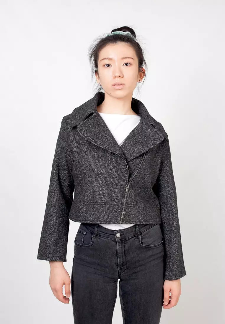 Cropped teddy jacket top black