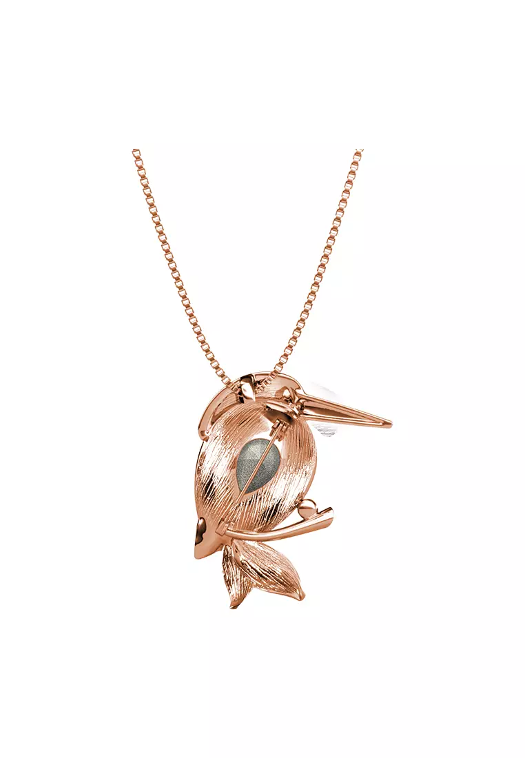 2 ways Pendant & Brooch Bird Feathered Friend RG - Kalung & Bros Crystal Premium Luvea Collection