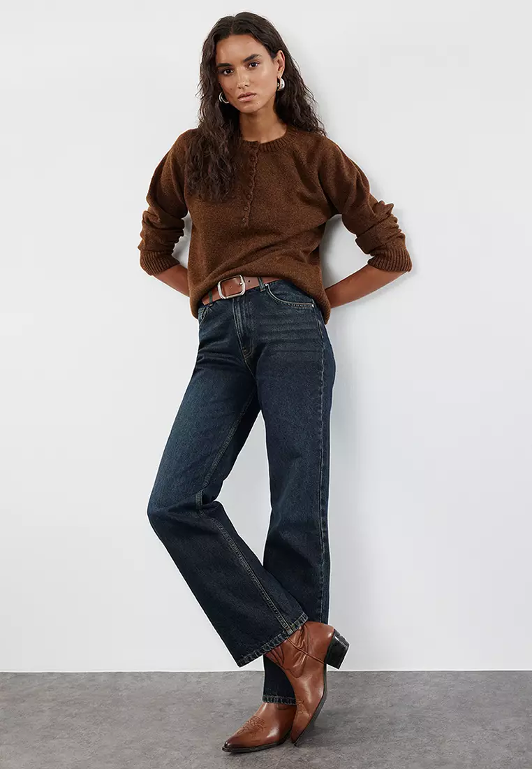 Brown Soft Texture Button Detailed Knitwear Sweater TWOAW25KZ00103