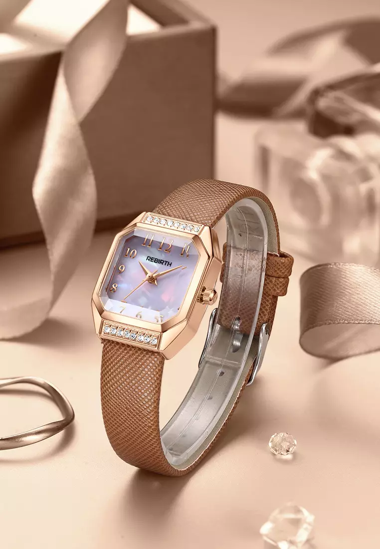 Jam Tangan Wanita Korea Fashion Anti Air Original Tali Kulit Jam Tangan Cewek brownwhite