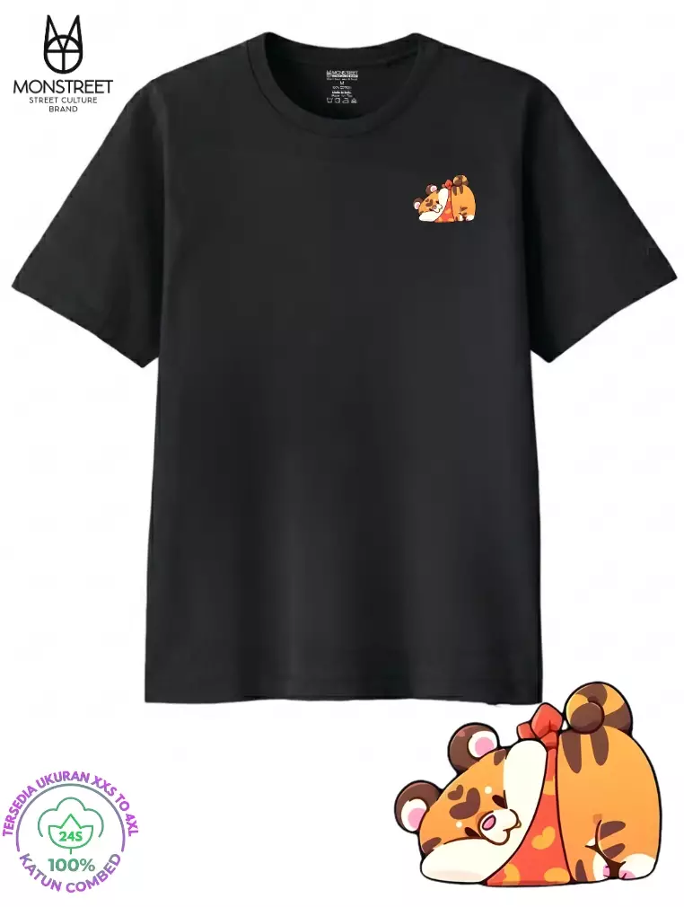 Monstreet Kaos Katun Combed 24S Grafis Reguler Fit Hitam Tshirt UTR242 CUTE ANIMAL SERIES Cotton Combed 24S Graphic Tshirt Regular Fit Black Tshirt