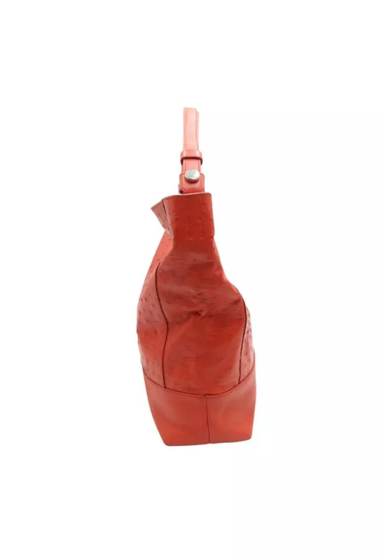 Buy Furla Pre Loved FURLA Orange Ostrich Leather Shoulder Bag