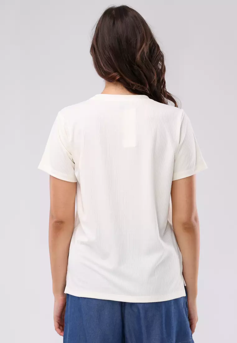 Special Ribbing Plain Knits Short Sleeves Blouse