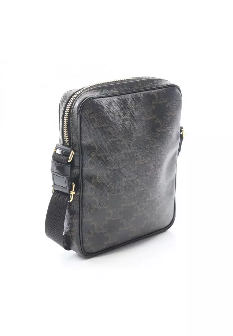 Pre-Loved Celine Triomphe Shoulder bag PVC leather black Brown