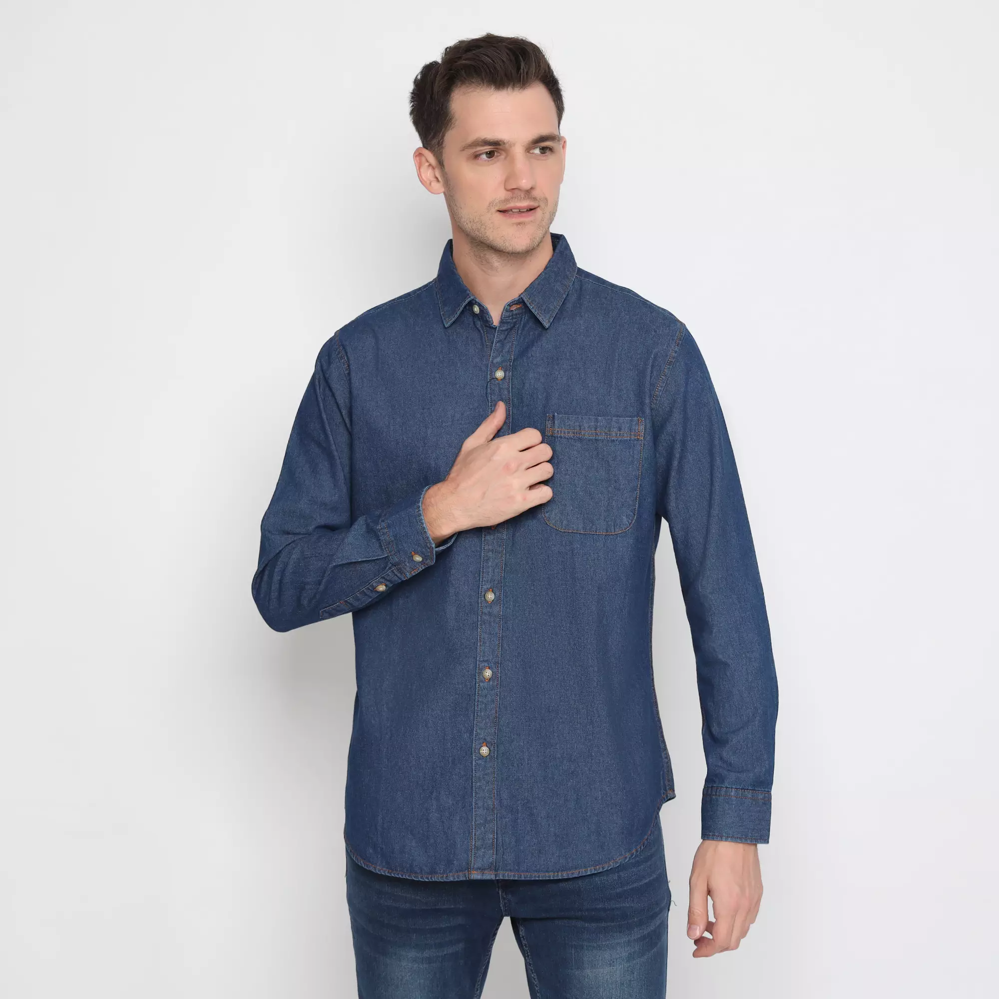 Platini Kemeja Pria Lengan Panjang Katun Denim Biru 76422