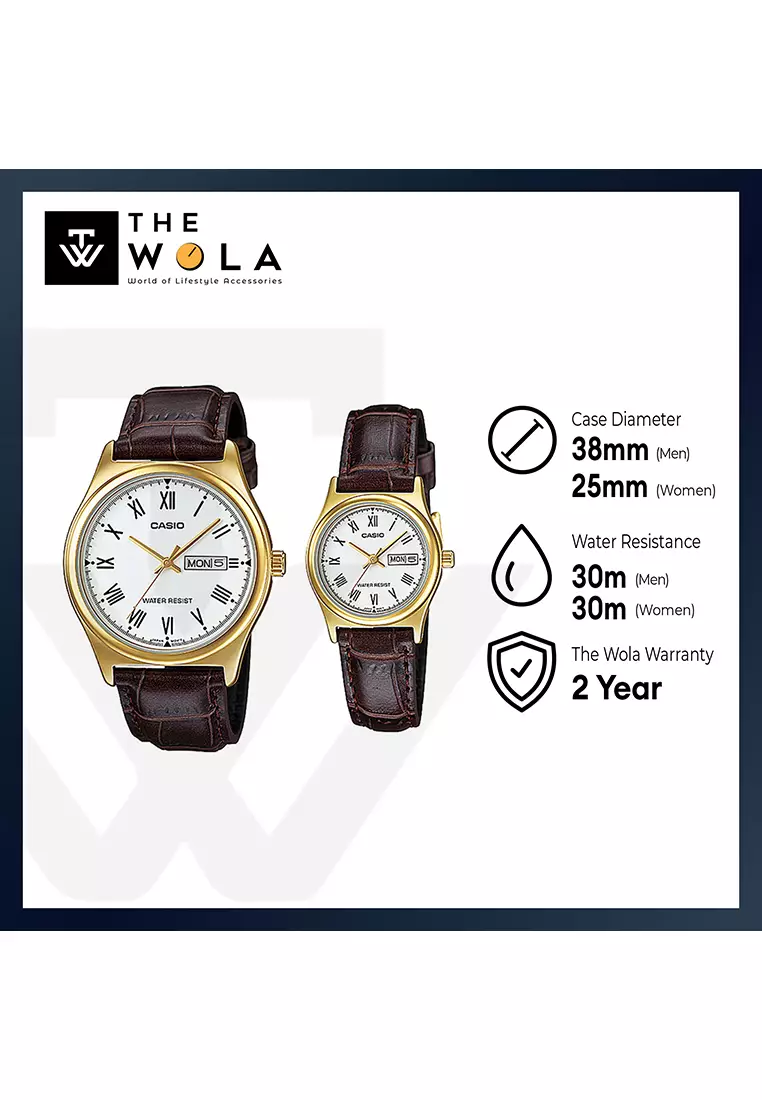 Couple Analog Watch MTP/LTP-V006GL-7B Brown Leather Strap