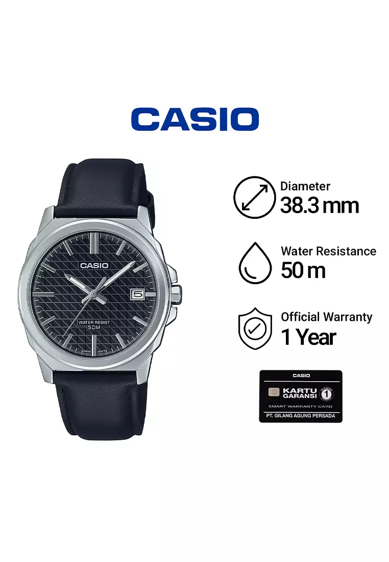 Casio - Jam Tangan Analog Pria - Silver - Black Leather Strap - MTP-E720L-1AV