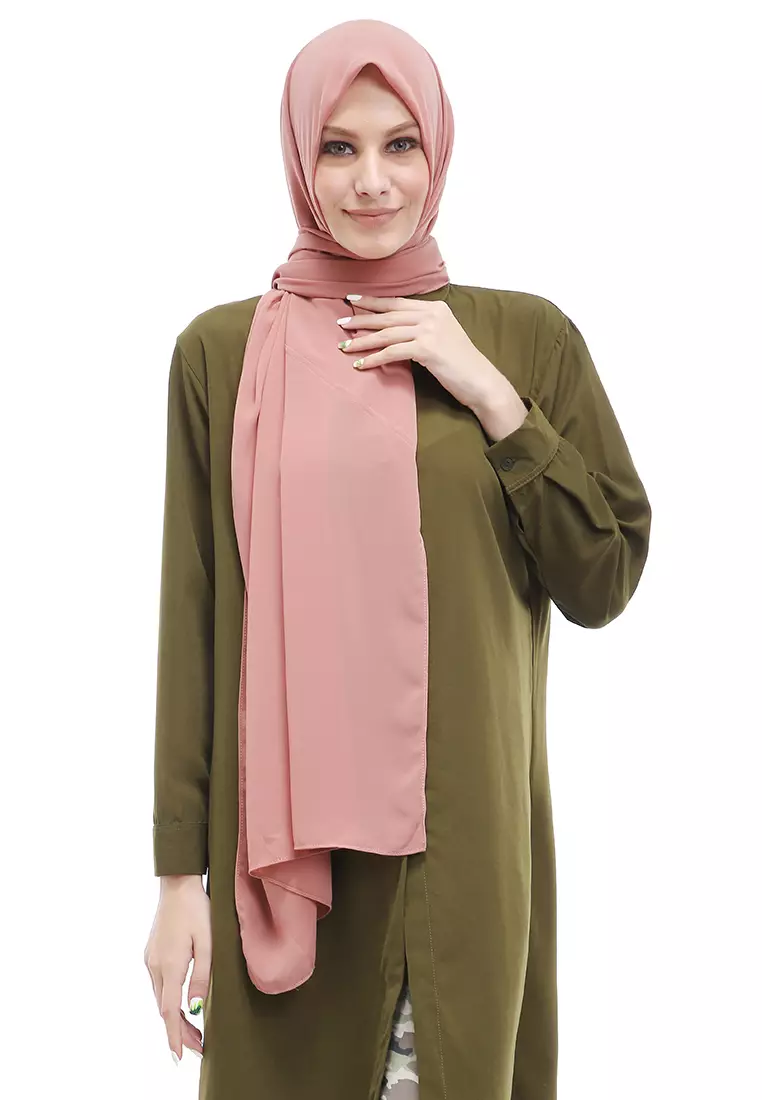 Sakilah Hijab Pashmina Ceruty Baby Doll Wanita Polos Relaxed Fit - Dusty Pink
