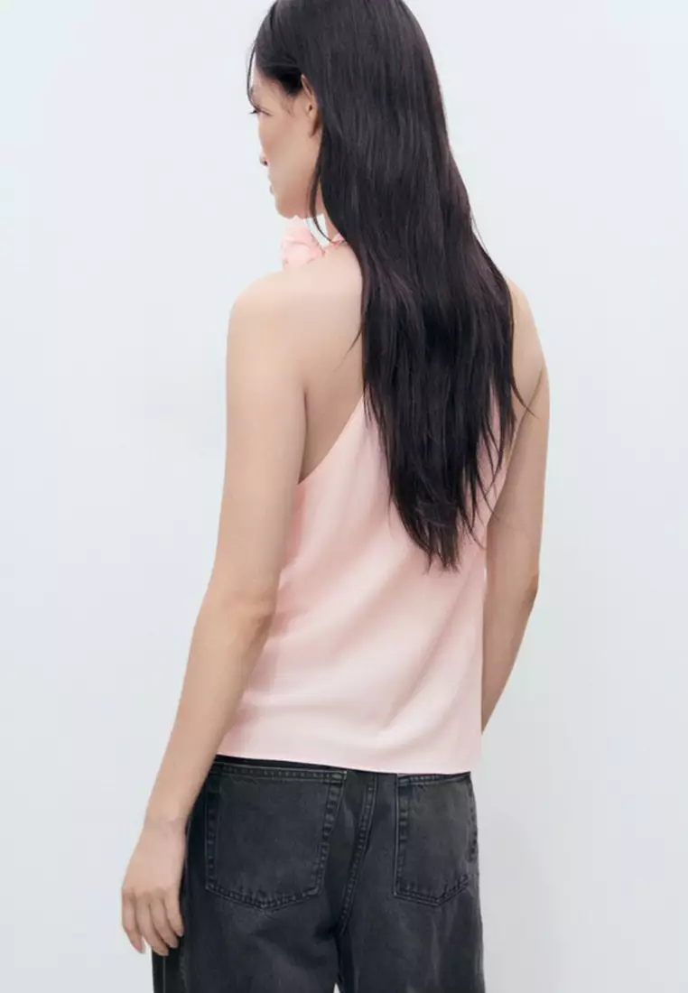 Draped Blouse with Flower Detail