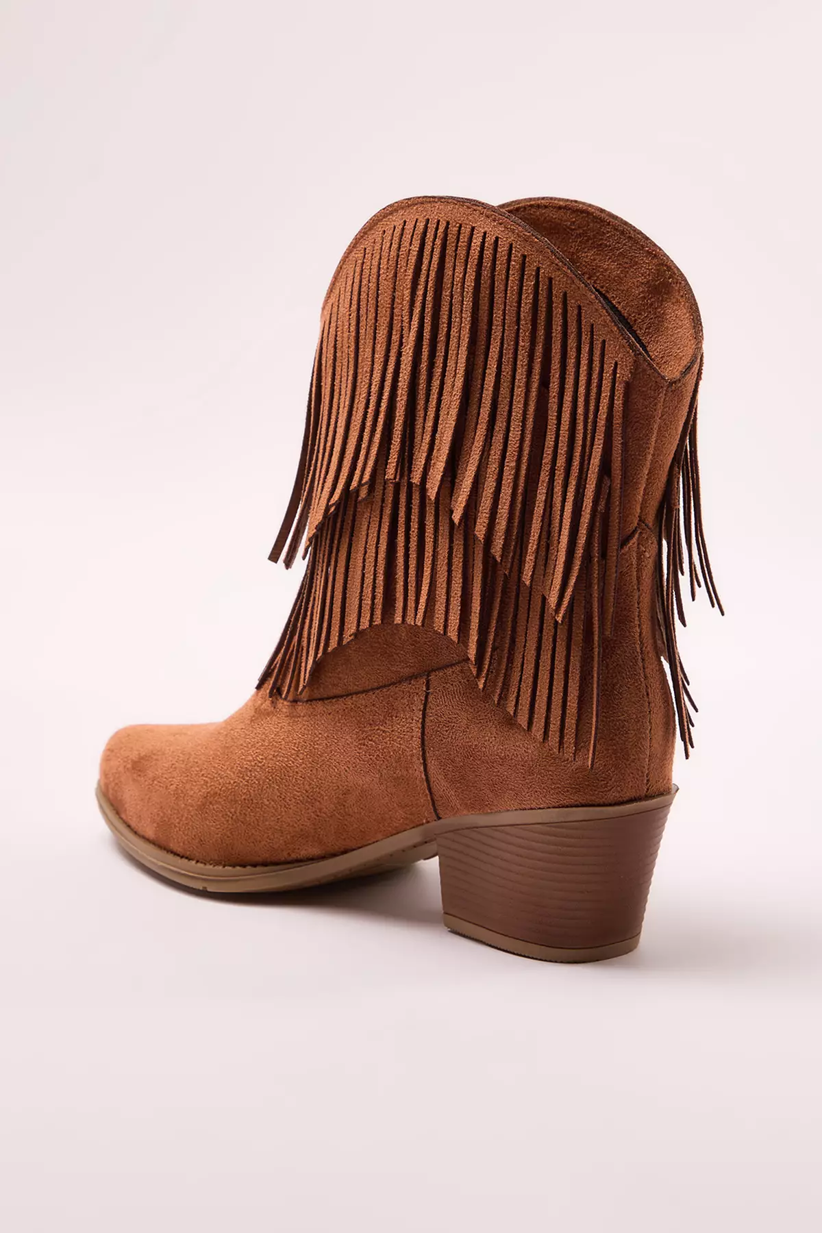 Tan Suede Brown Tasseled Cowboy Block Heeled Women's Boots Takaw25Bo00031