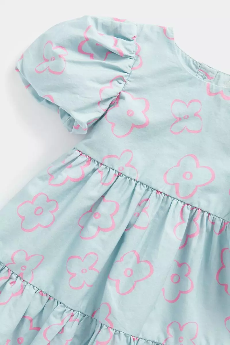 Mothercare Blue Puff-Sleeved Tier Dress - Dress Bayi Perempuan (Biru)