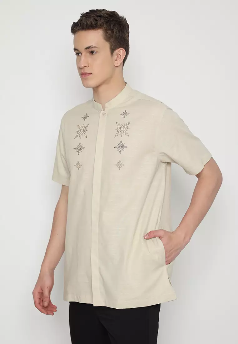 JOBB Idrees Baju Koko Pria Lengan Pendek Regular Fit Beige