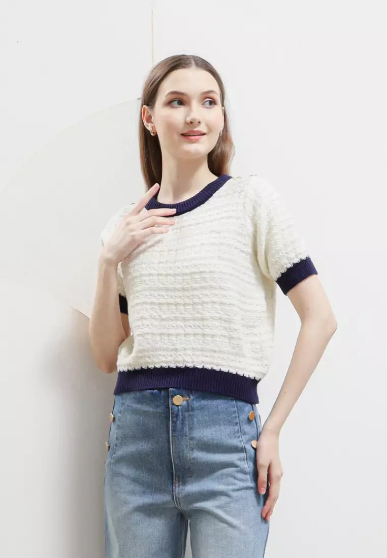 Trendy Button Shoulder Blouse in White