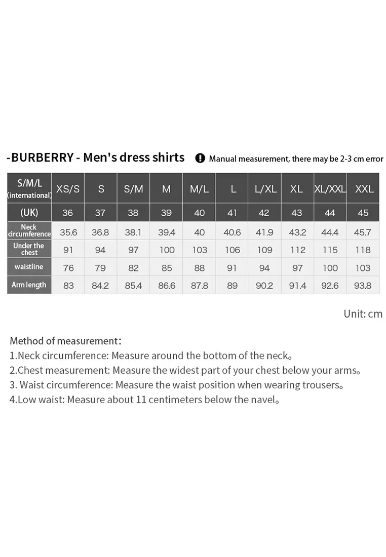 burberry dress shirt size chart Size Chart Burberry Uk Size Burberry Men's Formal Long Sleeve Shirt In Blue  80137341 2025