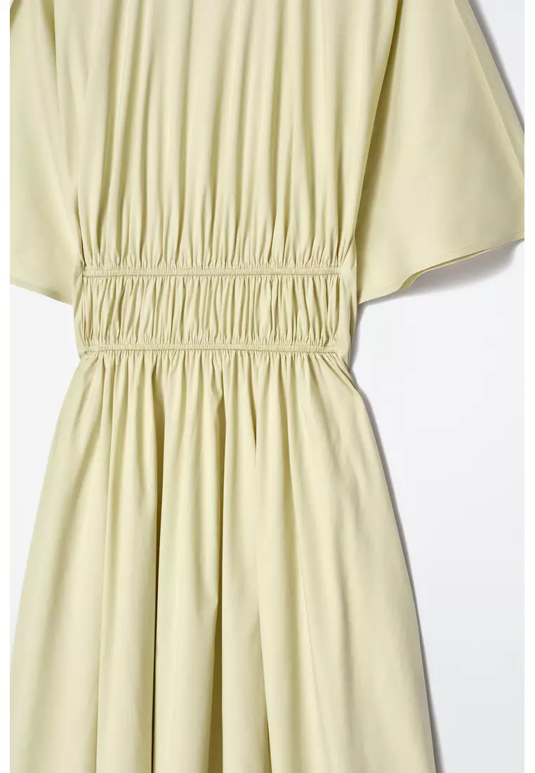 GATHERED OPEN-BACK MIDI DRESS