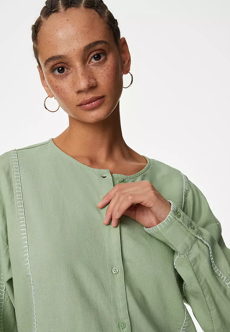 Linen Rich Stitch Detail Shirt