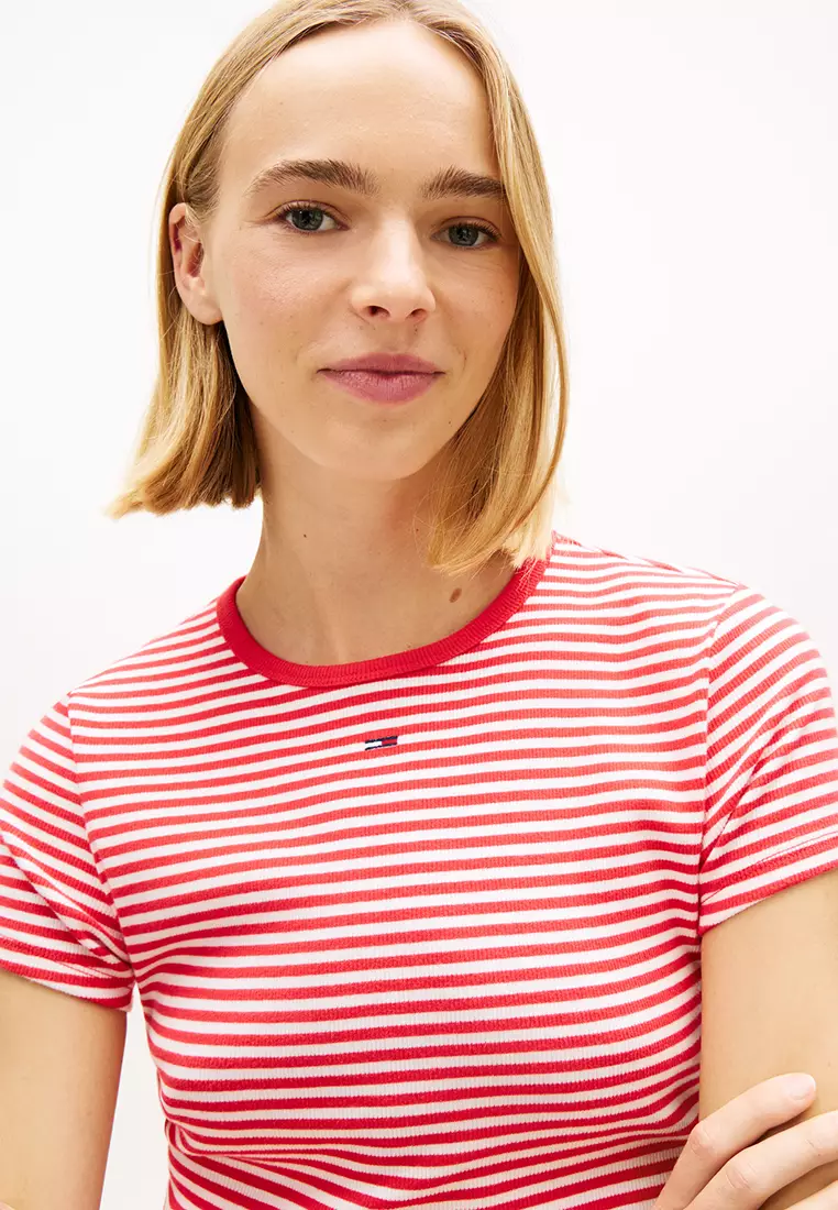 羅紋修身圓領T恤 - Tommy Jeans