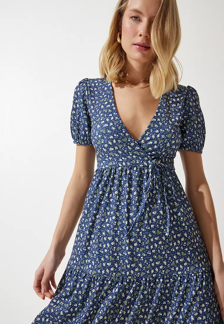 Floral Patterned Wrap Collar Dress