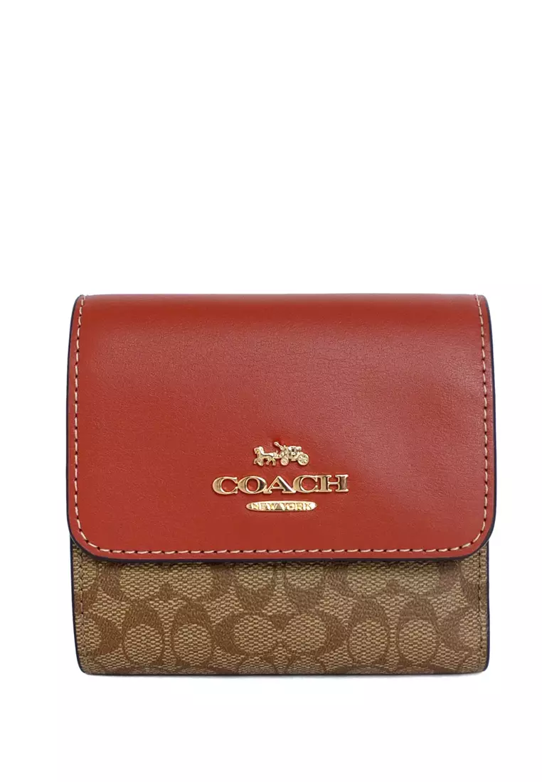 Coach Coach Small Trifold Wallet In Colorblock Signature Canvas Brown