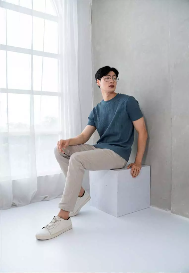 Kale Waffle Dusty Blue / Kaos Polos Tekstur Lengan Pendek Pria / Unisex