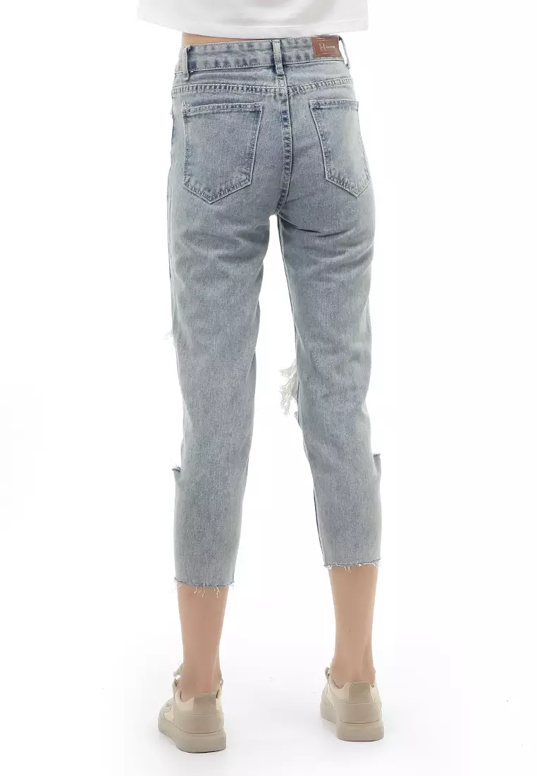 Jourel Celana Panjang Wanita HW Robek Cropped Material Jeans ORIGINAL