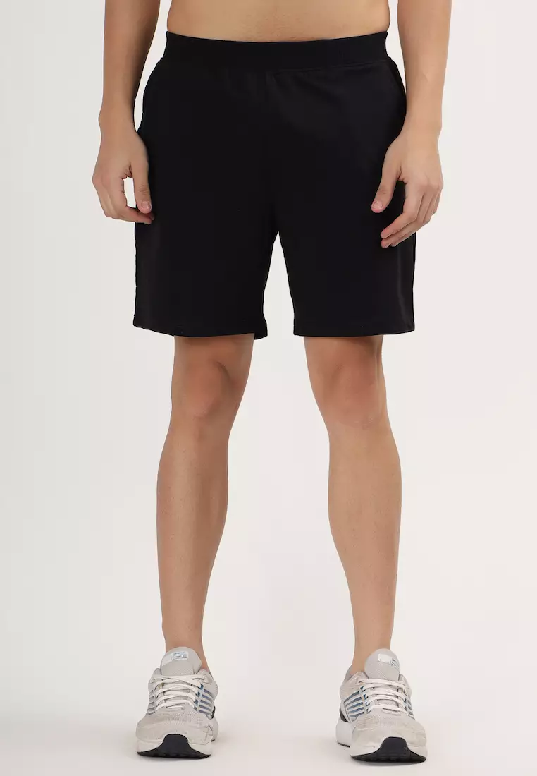 Mens Black Cotton Pocket Shorts with Drawcord, Casual-Activewear, Running, Comfortable