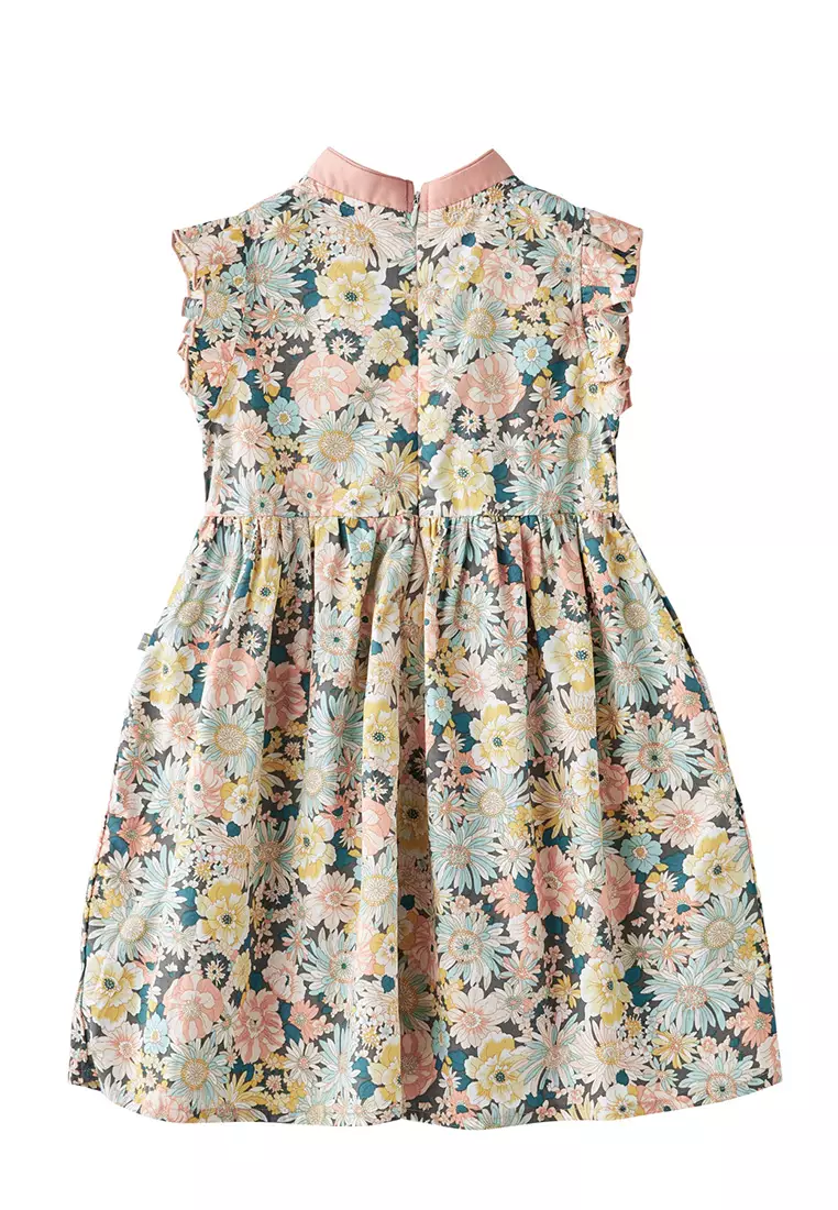 女童印花漢服唐裝褶邊袖裙新年拜年衣服