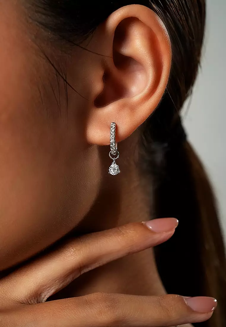Multiway Lab Grown Diamond Mini Hoop Earrings with Pear Drop in 14K White Gold D/E-VVS/VS (0.93ct TDW)