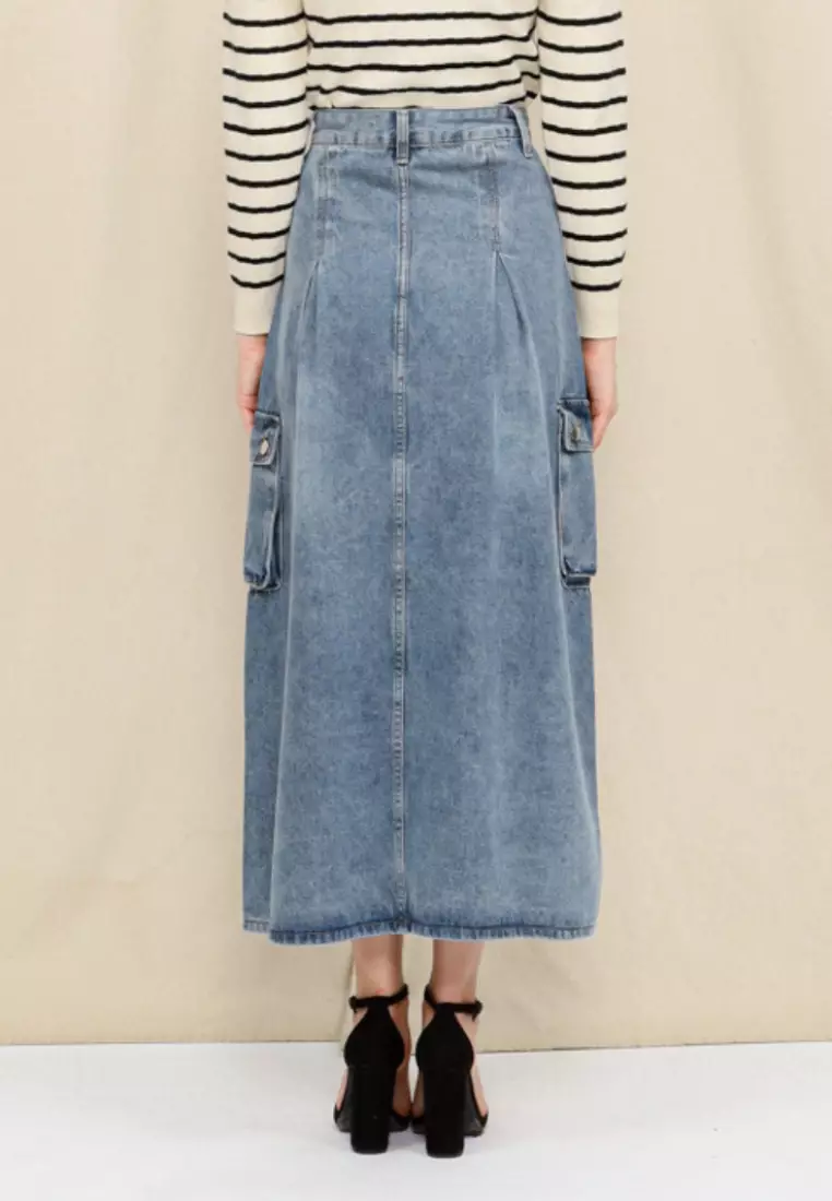 Lora Long Skirt Jeans in Blue