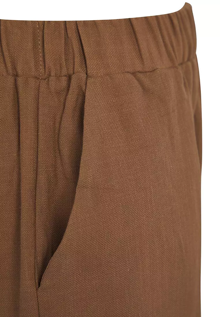 Brown Lace-Up Woven Plus Size Blouse & Shorts Bottom - Top Set Tbbss25Cp00028
