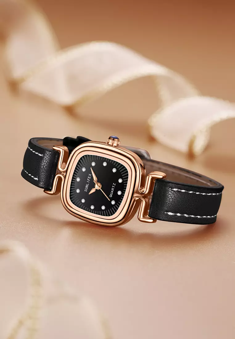 Jam Tangan Wanita Original Korea Retro Anggun Kuarsa Berlian Jam Tangan Cewek 5996 black