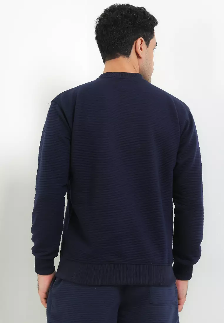 SYZLO Crewneck Kenneth Cotton Fleece - Navy Blue
