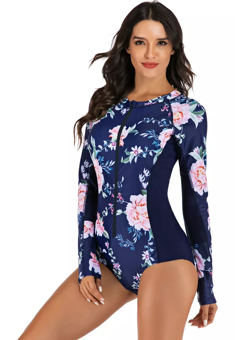 Surf Print Long Sleeve One Piece Swimsuit