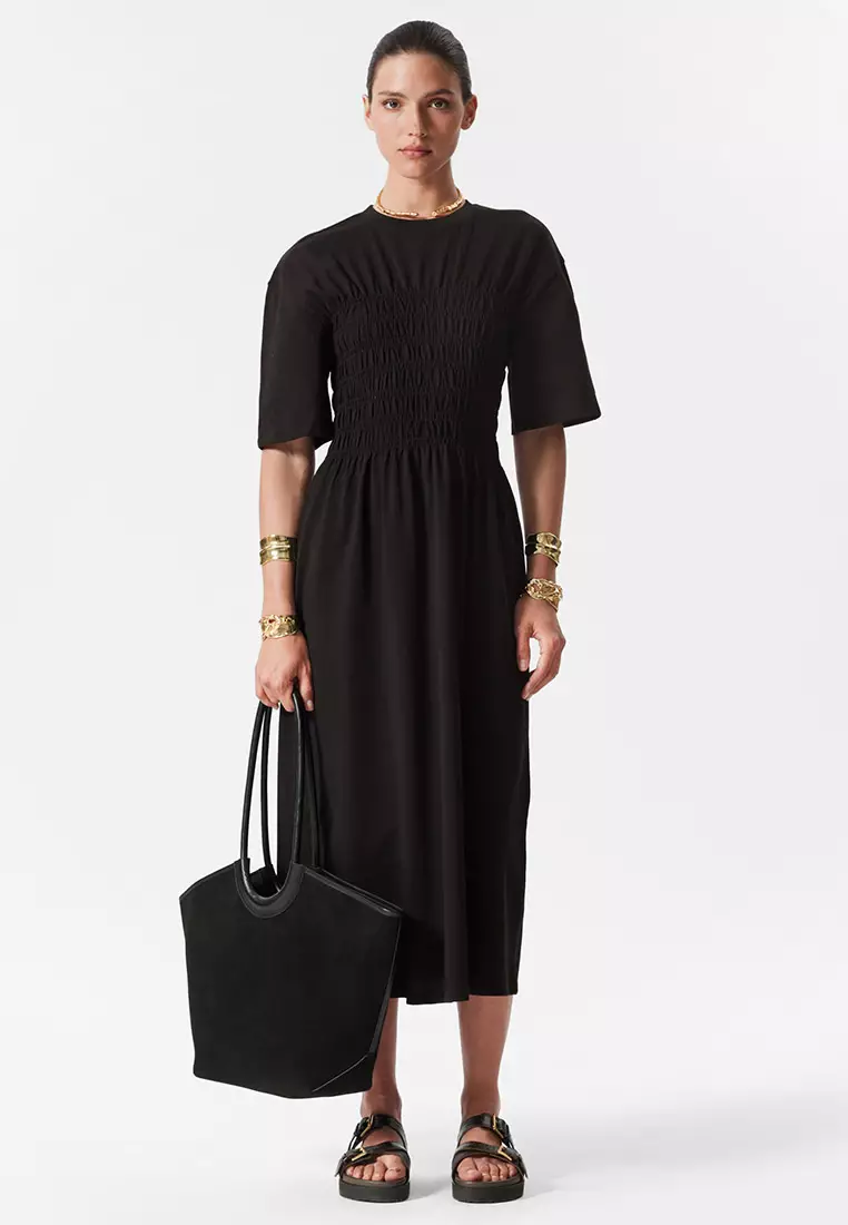 & other stories smocked midi dress & Other Stories polyester smocked midi dress in blue print