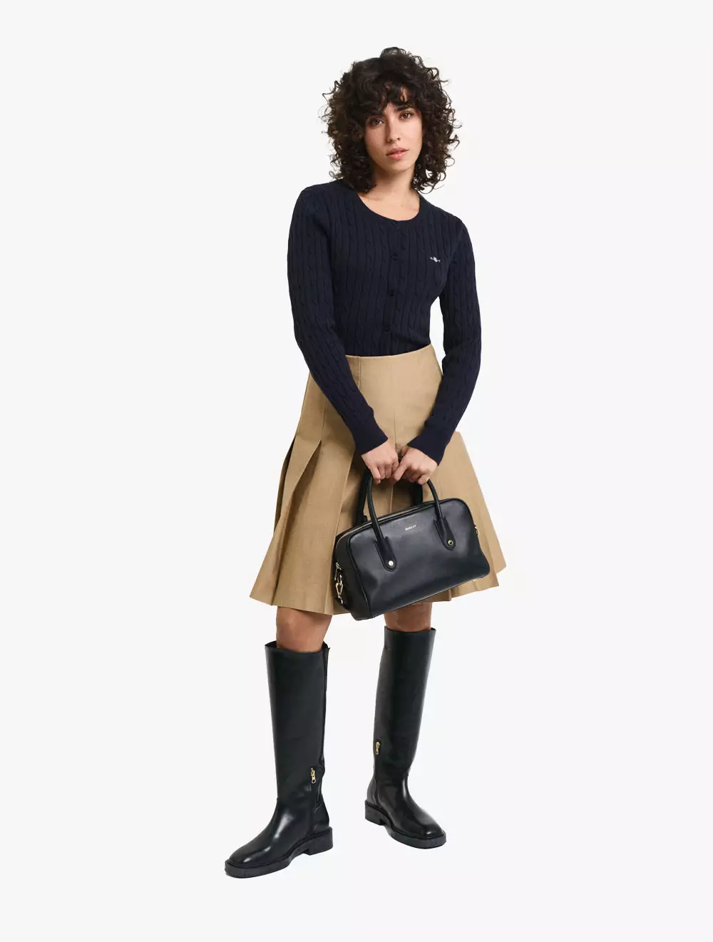 GANT - Pakaian Wanita - Stretch Cotton Cable Cardigan - Evening Blue