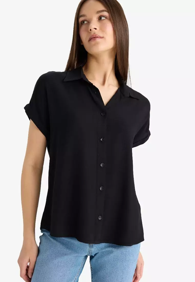 Regular Fit Basic Plain Viscose Short Sleeve Shirt N7819Az25Sp