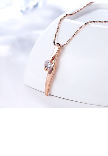 Glamorousky Simple Rose Gold Plated Water Drop Pendant with Austrian Element Crystal and Necklace 