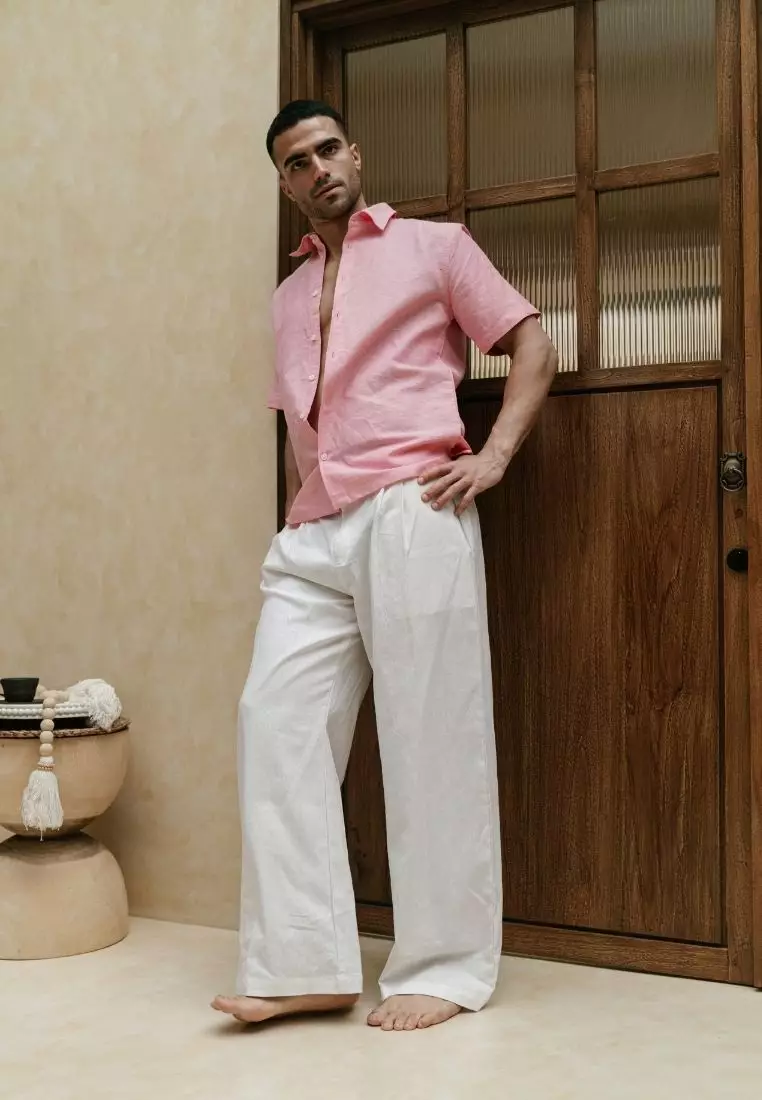 Wakiki Kemeja Linen Lengan Pendek Pria Pink | Linen Short Sleeve Shirt Men Pink