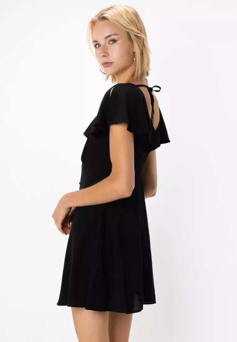 Flutter Sleeve Mini Tea Dress With Buttons