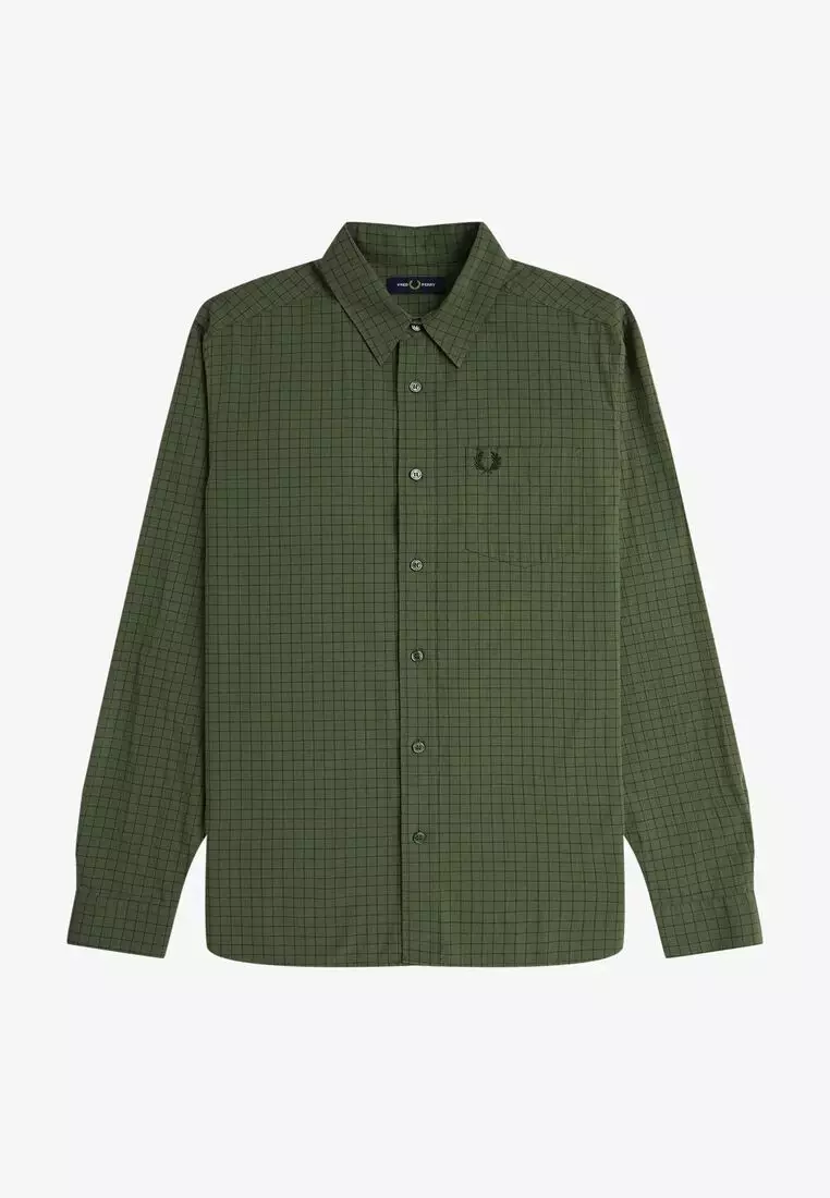 Fred Perry M8716 Grid Check Long Sleeve Shirt (Laurel Wreath Green)