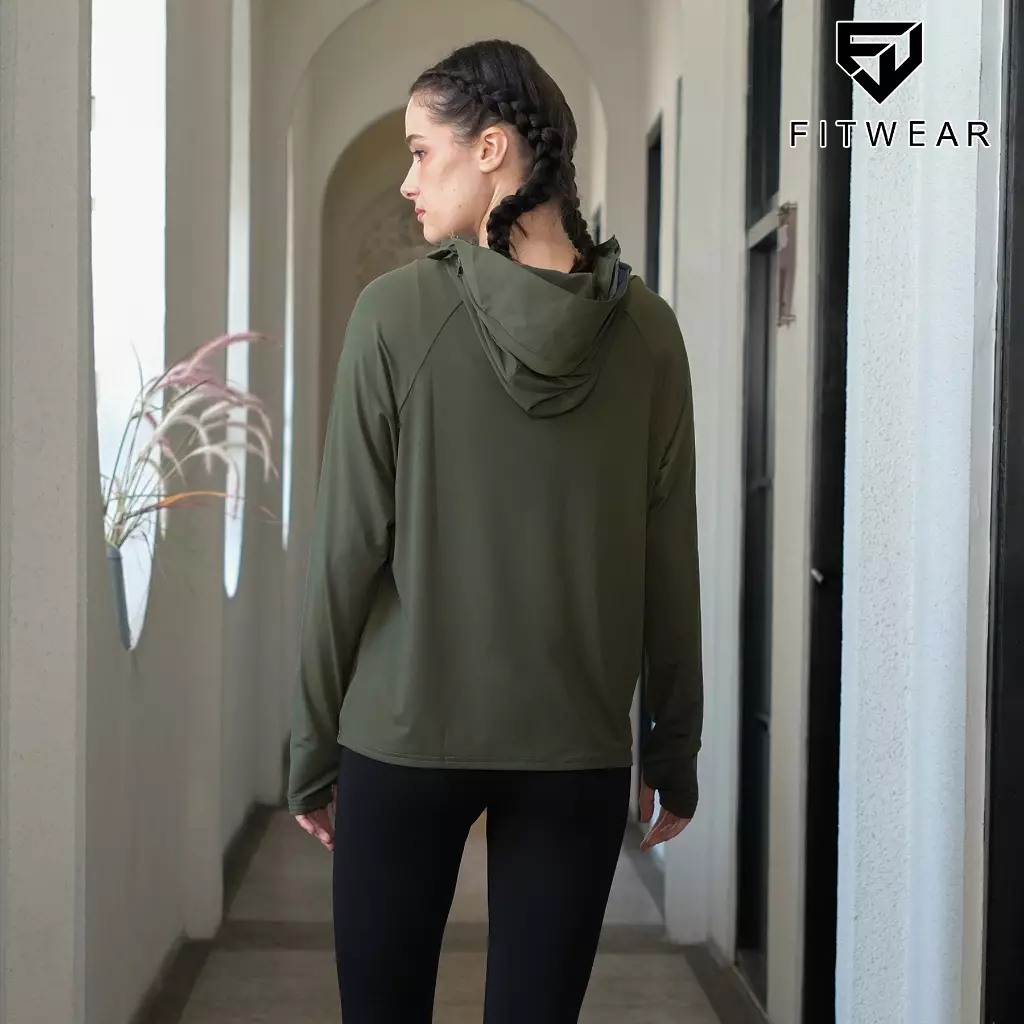 Fitwear - Jaket Olahraga Wanita DRYFIT OVERSIZE ELIZABETH UV FRONT POCKET - ARMY